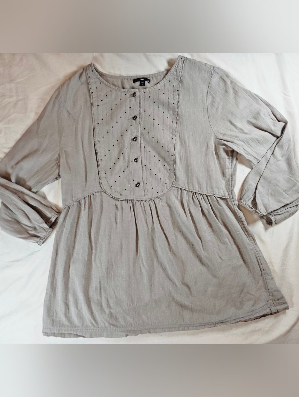 Gap Womens Gray Lightweight Long Sleeve Pullover Peplum Crewneck Top Size Large